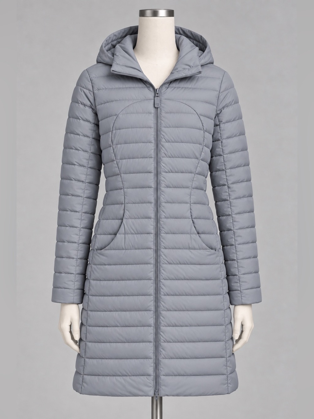Lululemon Pack It Down Long Jacket Blue Grey Down Puffer Hooded Sz 10
